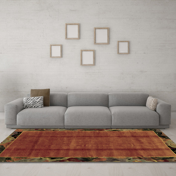 Machine Washable Abstract Brown Modern Rug in a Living Room,, wshabs2000brn