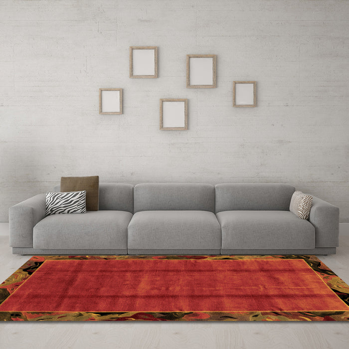 Machine Washable Abstract Orange Modern Area Rugs in a Living Room, wshabs2000org