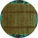 Round Abstract Turquoise Modern Rug, abs2000turq