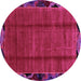 Round Machine Washable Abstract Pink Modern Rug, wshabs2000pnk