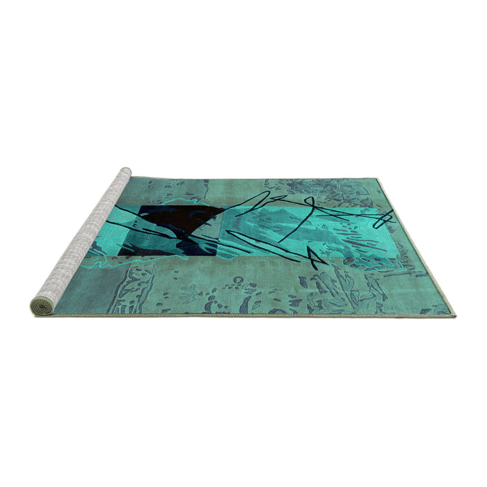Sideview of Machine Washable Abstract Turquoise Modern Area Rugs, wshabs2001turq