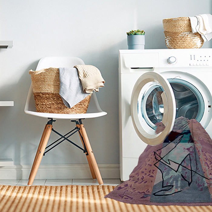 Machine Washable Abstract Purple Rug in a Washing Machine, wshabs2001
