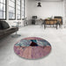 Round Machine Washable Abstract Purple Rug in a Office, wshabs2001