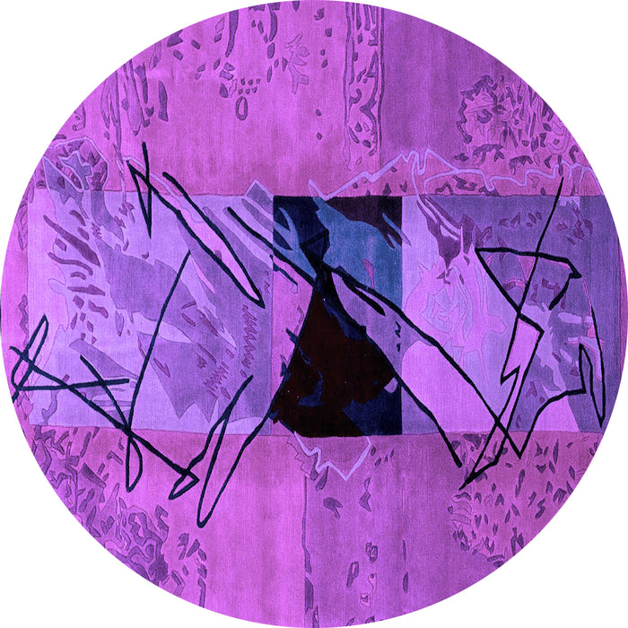 Round Abstract Purple Modern Rug, abs2001pur