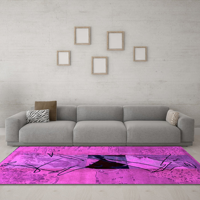 Machine Washable Abstract Pink Modern Rug in a Living Room, wshabs2001pnk