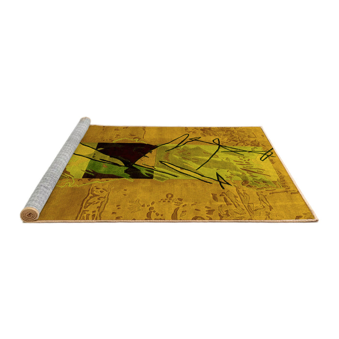 Sideview of Machine Washable Abstract Yellow Modern Rug, wshabs2001yw