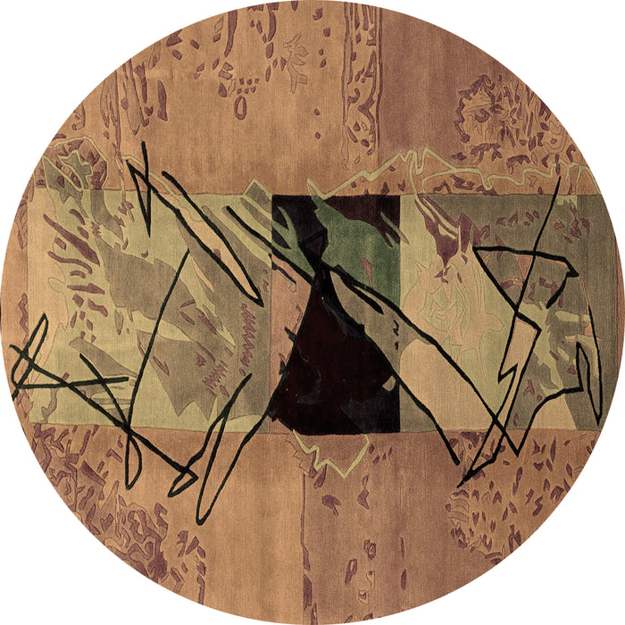 Round Abstract Brown Modern Rug, abs2001brn