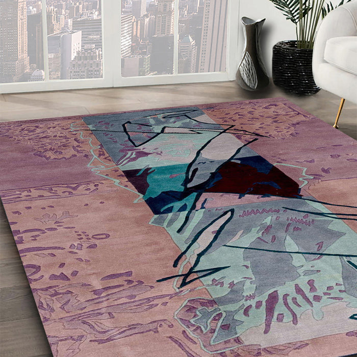 Machine Washable Abstract Purple Rug in a Family Room, wshabs2001