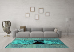 Machine Washable Abstract Turquoise Modern Area Rugs in a Living Room,, wshabs2001turq
