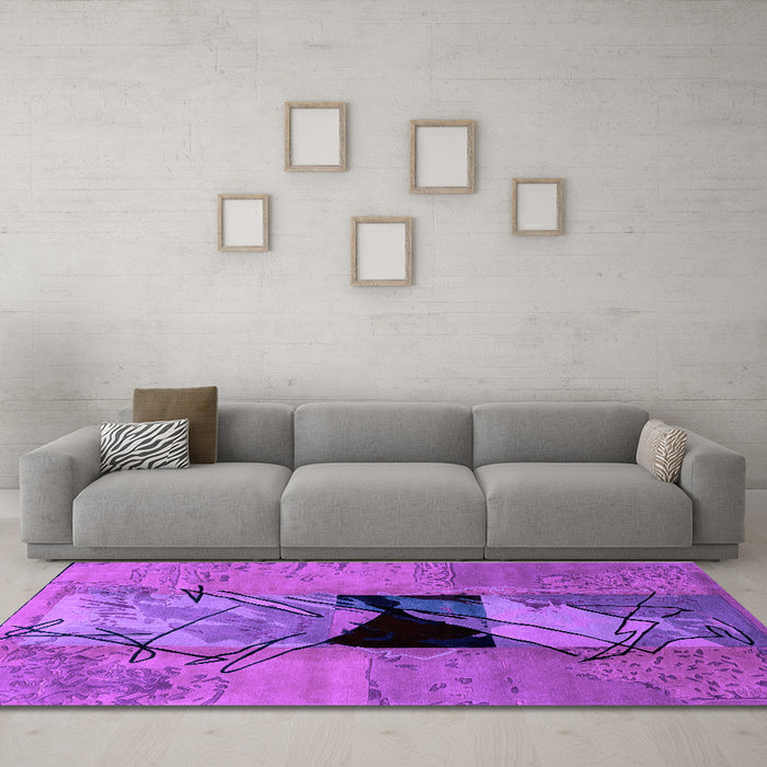 Machine Washable Abstract Purple Modern Area Rugs in a Living Room, wshabs2001pur