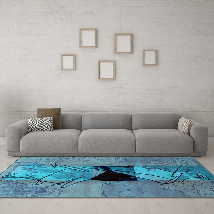 Machine Washable Abstract Light Blue Modern Rug in a Living Room, wshabs2001lblu