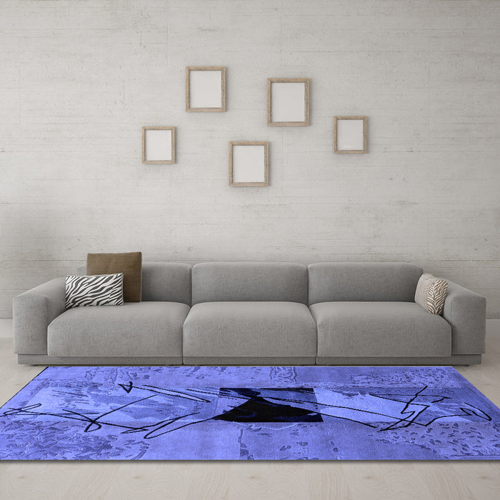Machine Washable Abstract Blue Modern Rug in a Living Room, wshabs2001blu