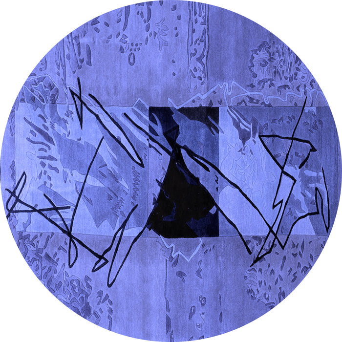 Round Machine Washable Abstract Blue Modern Rug, wshabs2001blu