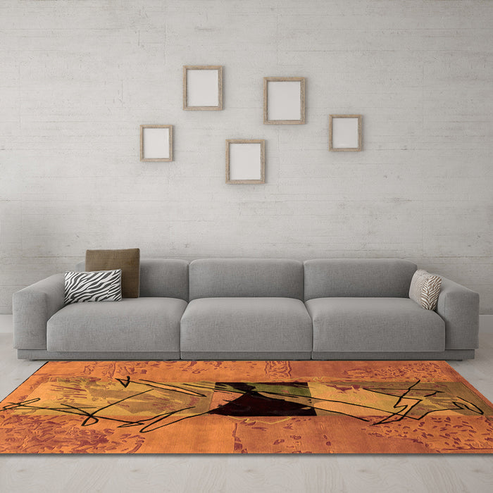 Machine Washable Abstract Orange Modern Area Rugs in a Living Room, wshabs2001org