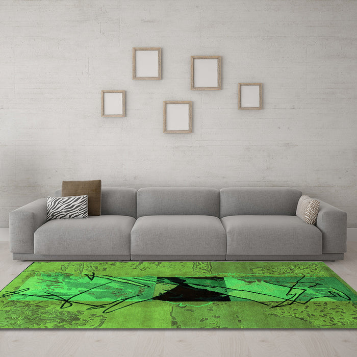 Machine Washable Abstract Green Modern Area Rugs in a Living Room,, wshabs2001grn