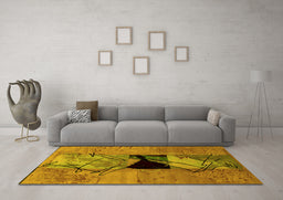 Machine Washable Abstract Yellow Modern Rug in a Living Room, wshabs2001yw
