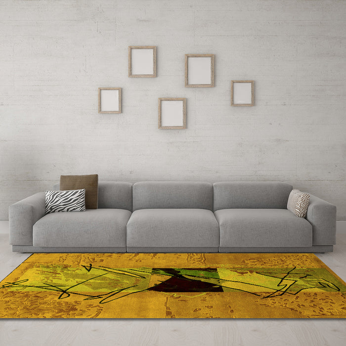 Machine Washable Abstract Yellow Modern Rug in a Living Room, wshabs2001yw