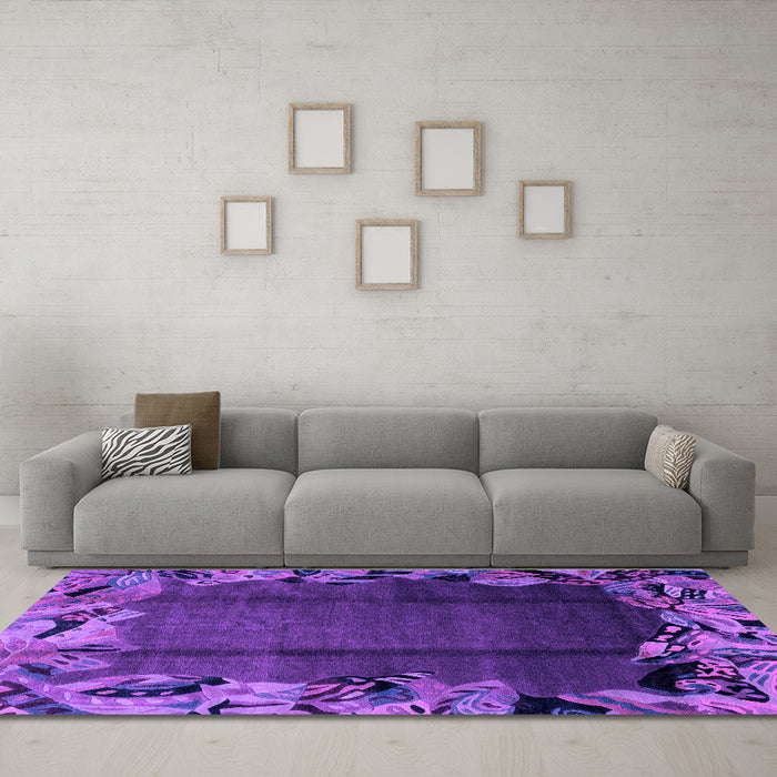 Machine Washable Abstract Purple Modern Area Rugs in a Living Room, wshabs2002pur
