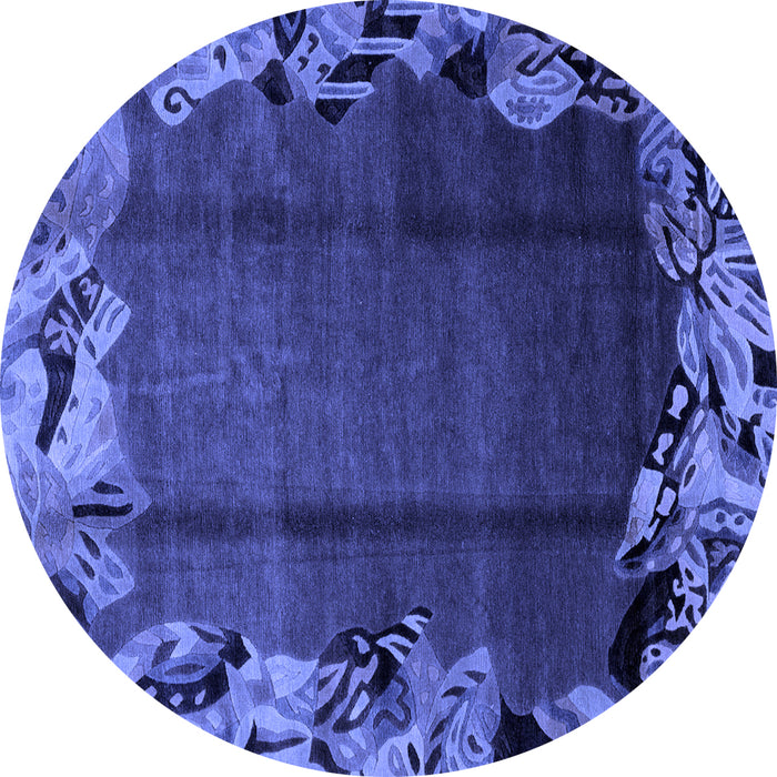 Round Machine Washable Abstract Blue Modern Rug, wshabs2002blu