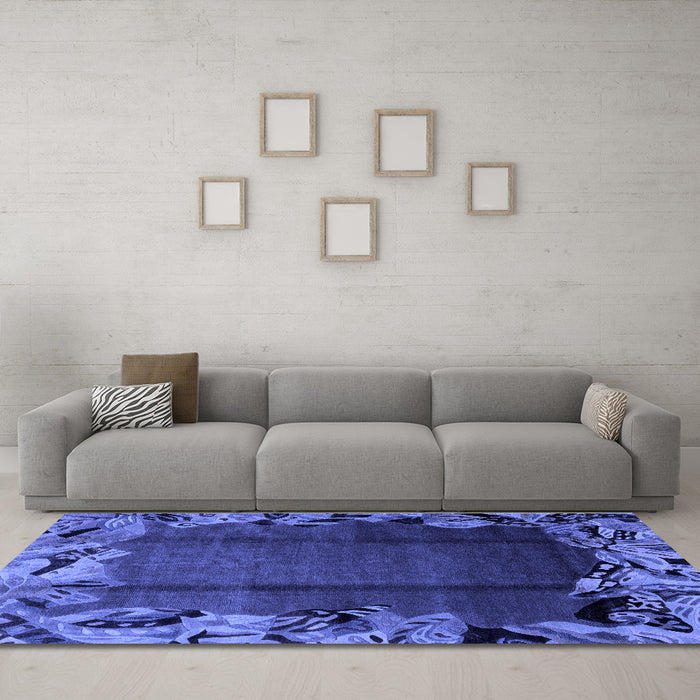 Machine Washable Abstract Blue Modern Rug in a Living Room, wshabs2002blu