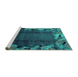 Sideview of Machine Washable Abstract Turquoise Modern Area Rugs, wshabs2002turq
