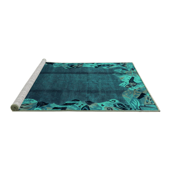 Sideview of Machine Washable Abstract Turquoise Modern Area Rugs, wshabs2002turq
