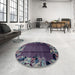 Round Machine Washable Abstract Gray Rug in a Office, wshabs2002