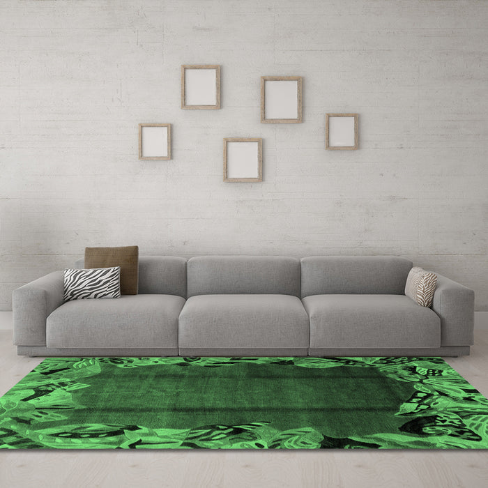 Machine Washable Abstract Emerald Green Modern Area Rugs in a Living Room,, wshabs2002emgrn