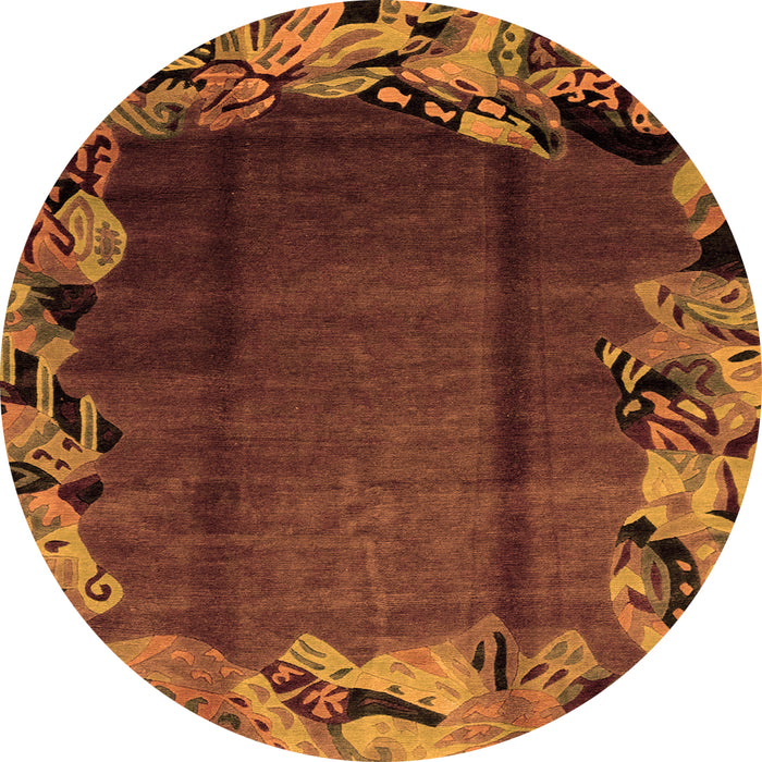 Round Machine Washable Abstract Orange Modern Area Rugs, wshabs2002org