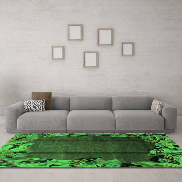 Machine Washable Abstract Green Modern Area Rugs in a Living Room,, wshabs2002grn