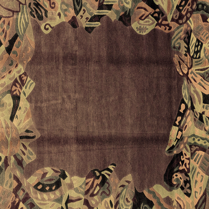 Square Machine Washable Abstract Brown Modern Rug, wshabs2002brn