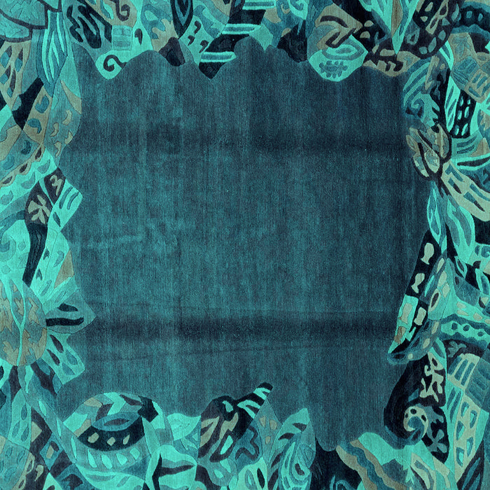 Square Machine Washable Abstract Turquoise Modern Area Rugs, wshabs2002turq