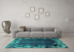 Machine Washable Abstract Turquoise Modern Area Rugs in a Living Room,, wshabs2002turq