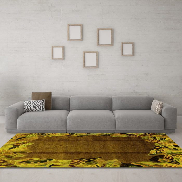 Machine Washable Abstract Yellow Modern Rug in a Living Room, wshabs2002yw