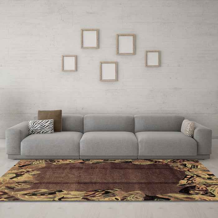 Machine Washable Abstract Brown Modern Rug in a Living Room,, wshabs2002brn