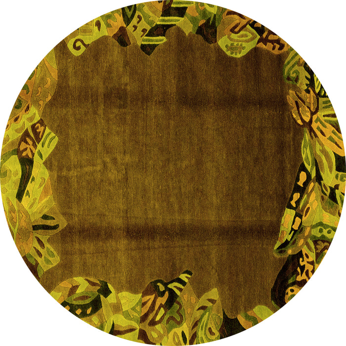 Round Abstract Yellow Modern Rug, abs2002yw