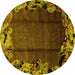 Round Abstract Yellow Modern Rug, abs2002yw