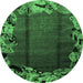 Round Abstract Emerald Green Modern Rug, abs2002emgrn