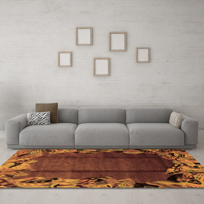 Machine Washable Abstract Orange Modern Area Rugs in a Living Room, wshabs2002org