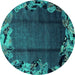 Round Abstract Turquoise Modern Rug, abs2002turq