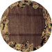 Round Abstract Brown Modern Rug, abs2002brn