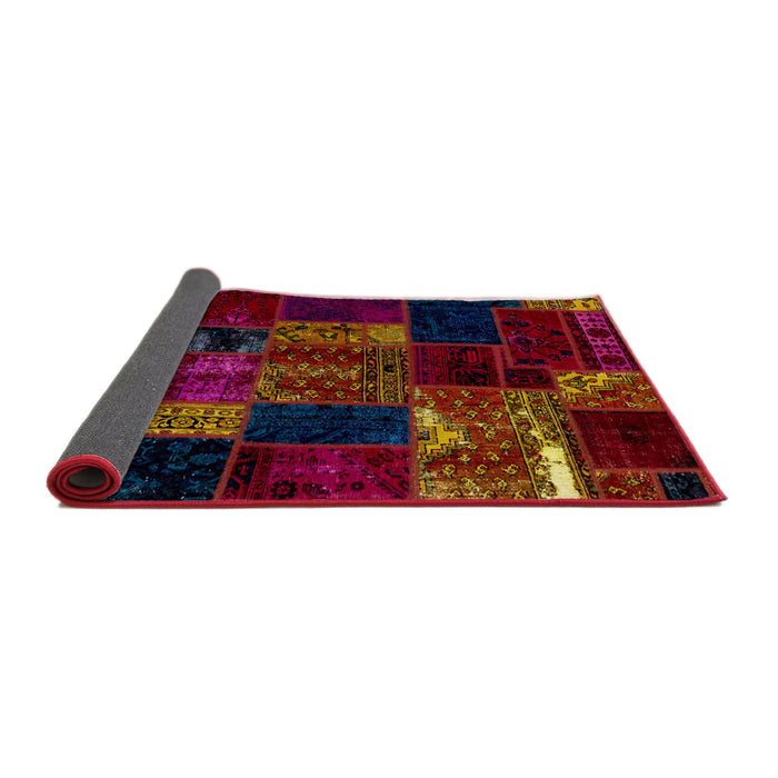 Sideview of Abstract Burgundy Red Patchwork Rug, abs2003