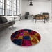 Round Machine Washable Abstract Burgundy Red Rug in a Office, wshabs2003