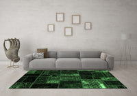 Machine Washable Patchwork Emerald Green Transitional Rug, wshabs2003emgrn