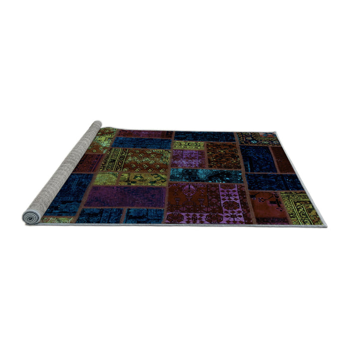 Sideview of Machine Washable Patchwork Light Blue Transitional Rug, wshabs2003lblu