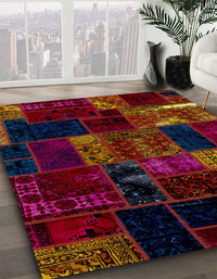 Abstract Burgundy Red Patchwork Rug, abs2003