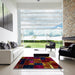 Square Abstract Burgundy Red Patchwork Rug in a Living Room, abs2003