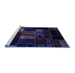Sideview of Machine Washable Patchwork Blue Transitional Rug, wshabs2003blu