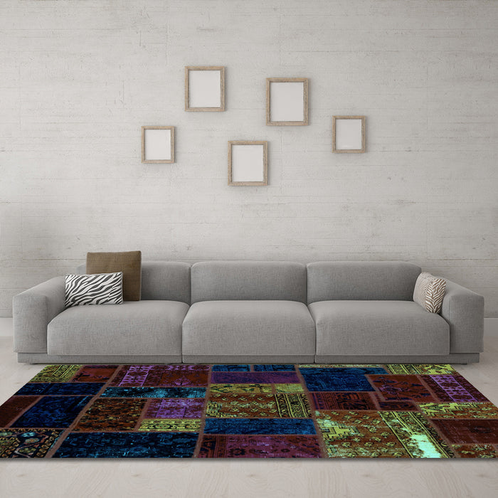 Machine Washable Patchwork Light Blue Transitional Rug in a Living Room, wshabs2003lblu