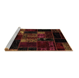 Sideview of Machine Washable Patchwork Brown Transitional Rug, wshabs2003brn